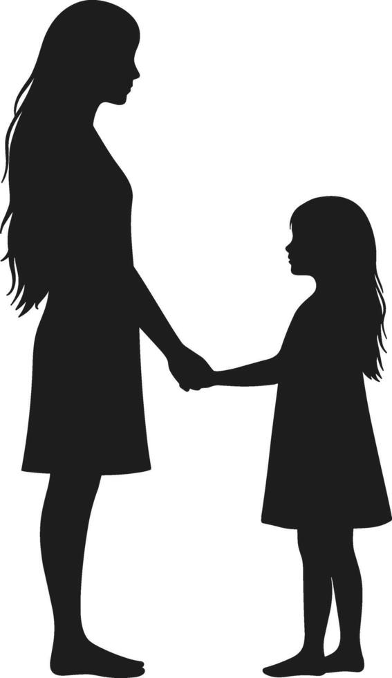 Mother and Daughter Holding Hands Silhouette - Family Bond vector