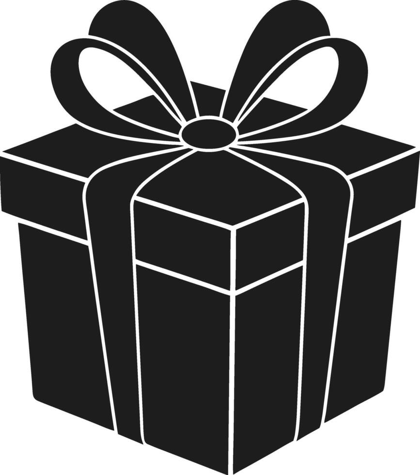 Black Gift Box Silhouette - Elegant Present with Bow and Ribbon vector