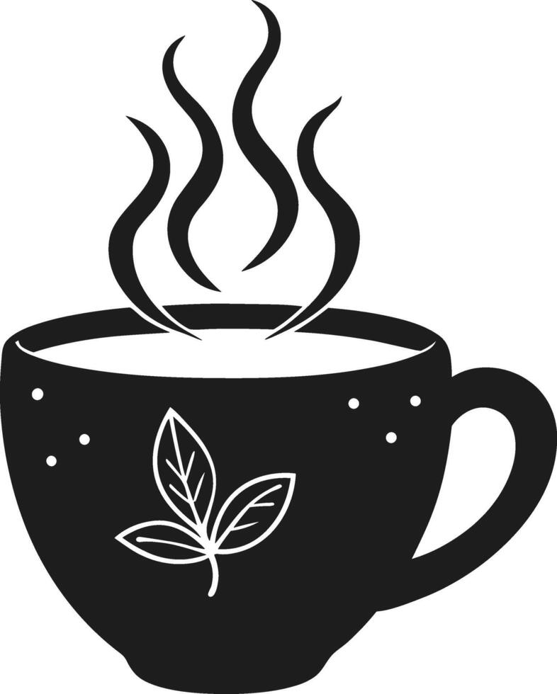 Steaming Tea Cup Silhouette with Leaf Design - Elegant Herbal Beverage vector