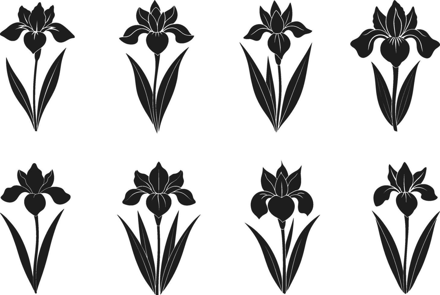 Set of Elegant Iris Flower Silhouettes - Botanical Illustrations for Spring and Floral Designs vector