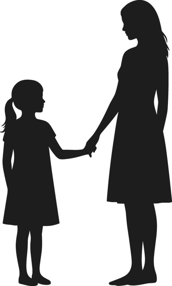 Mother and Daughter Silhouette Holding Hands - Family Love vector