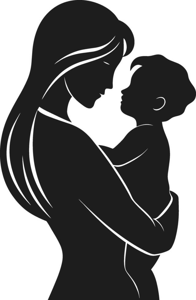 Loving Mother and Child Silhouette - Heartwarming Family vector