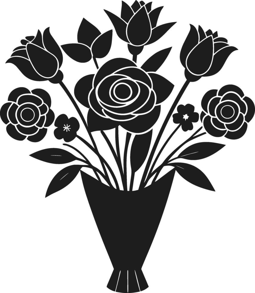 Elegant Floral Bouquet Silhouette - Black Illustration for Decorative Designs vector