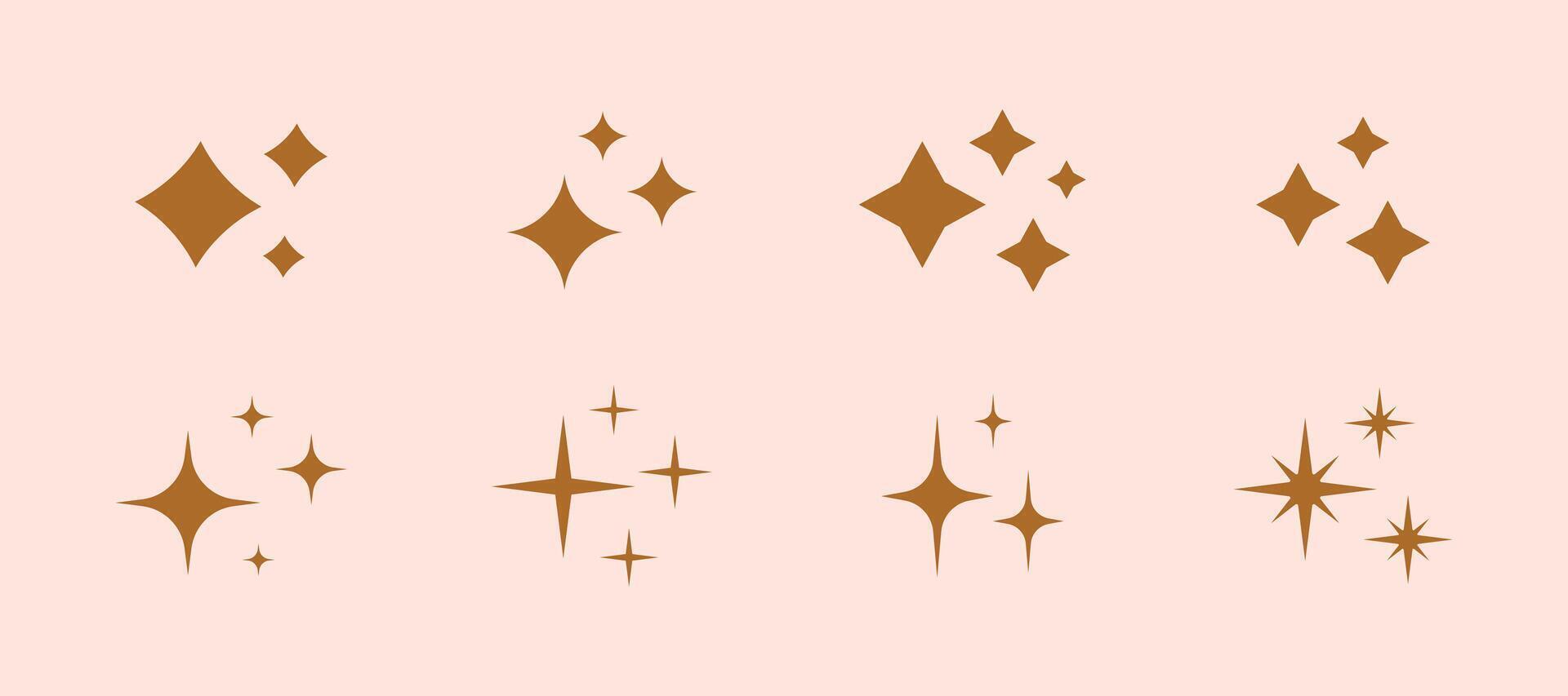 Retro futuristic sparkle icons collection. Set of star shapes. Abstract cool shine effect sign design. Templates for design, posters, projects, banners, logo, and business cards vector