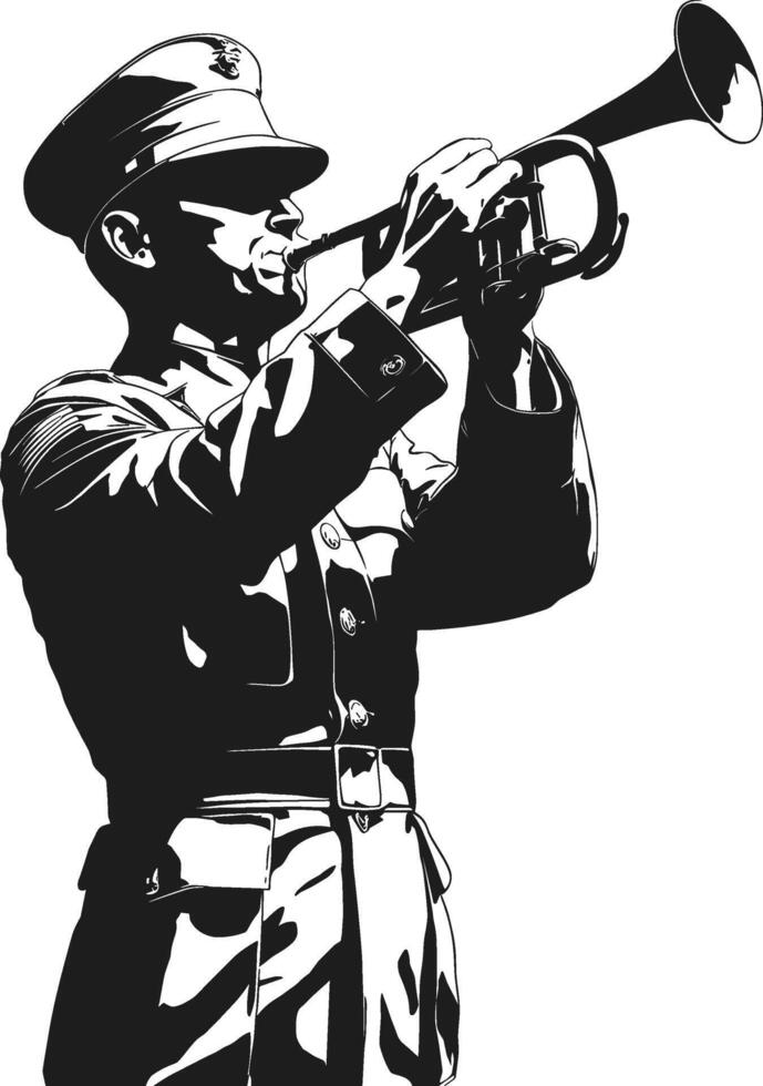 A Military Bugler Silhouette - Soldier Playing Trumpet in Uniform vector