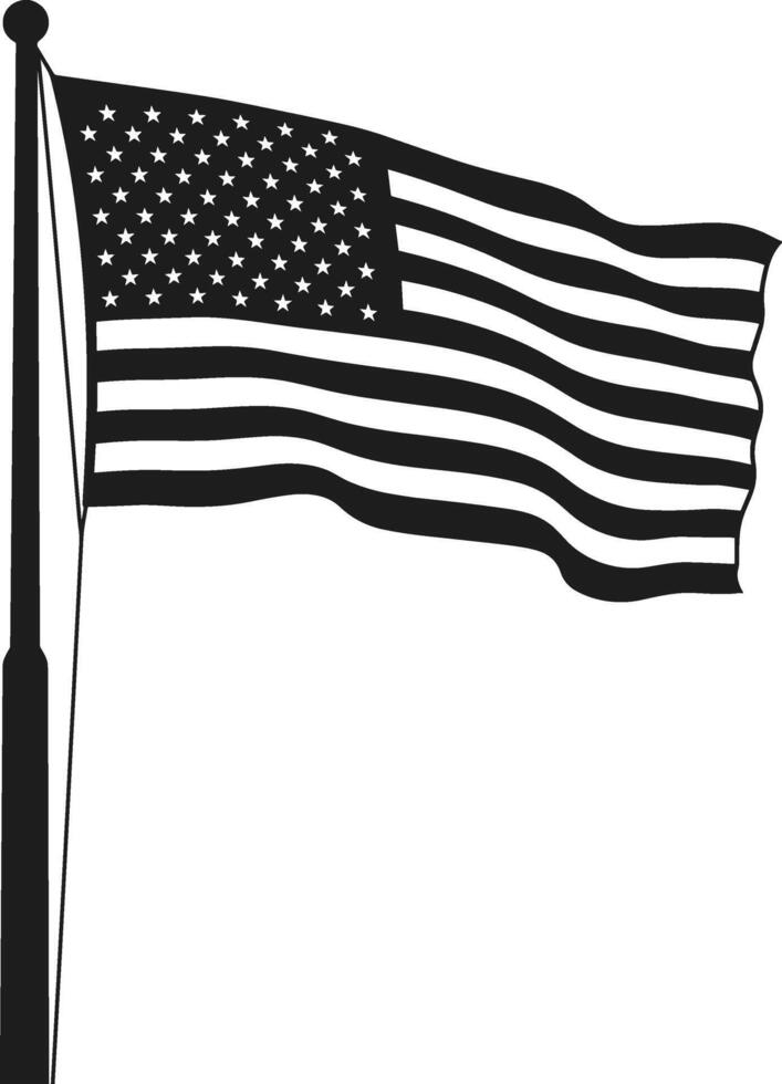 American Flag Silhouette Waving on Pole Illustration vector