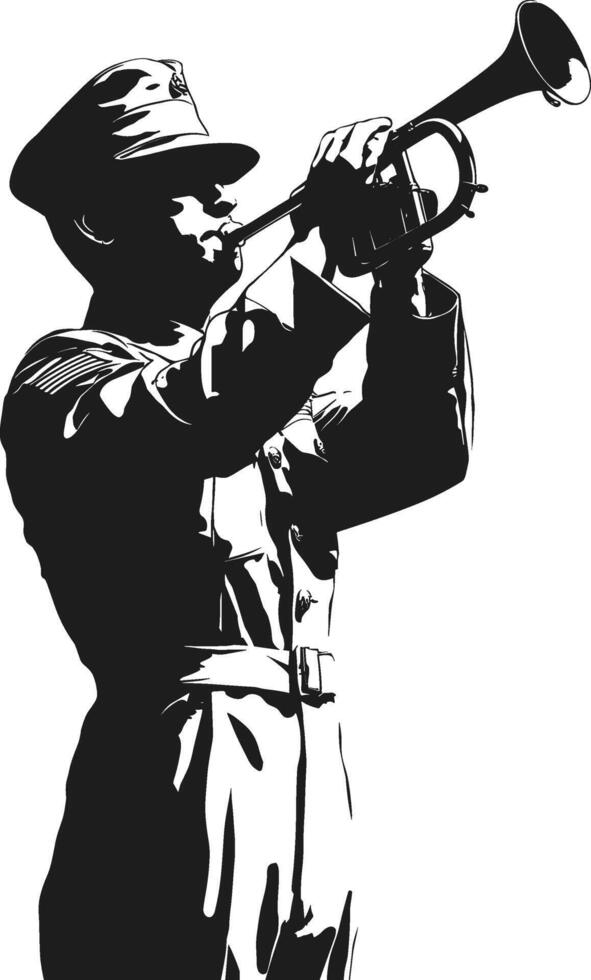 Silhouette of Military Bugler Playing Trumpet - Illustration of Armed Forces Musician vector