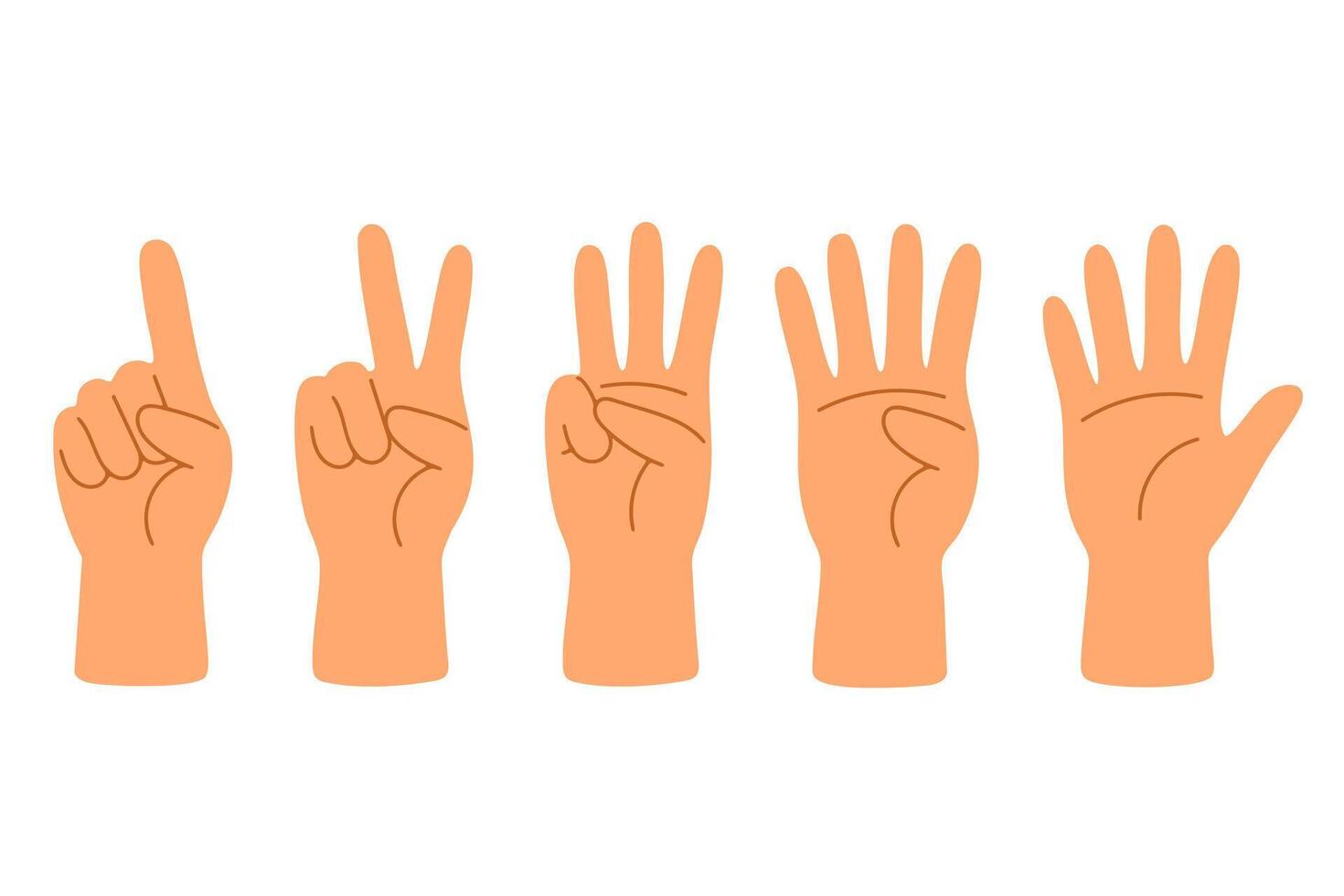 Five hands showing numeric finger gestures from one to five with isolated light background vector