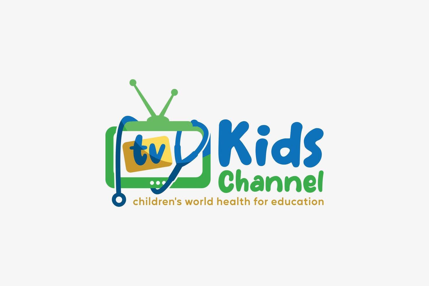 Children's channel logo for the world of health education. Television and stethoscope logo vector