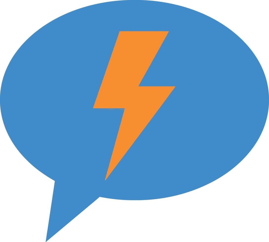 Blue speech bubble with orange lightning bolt icon flat minimal illustration vector
