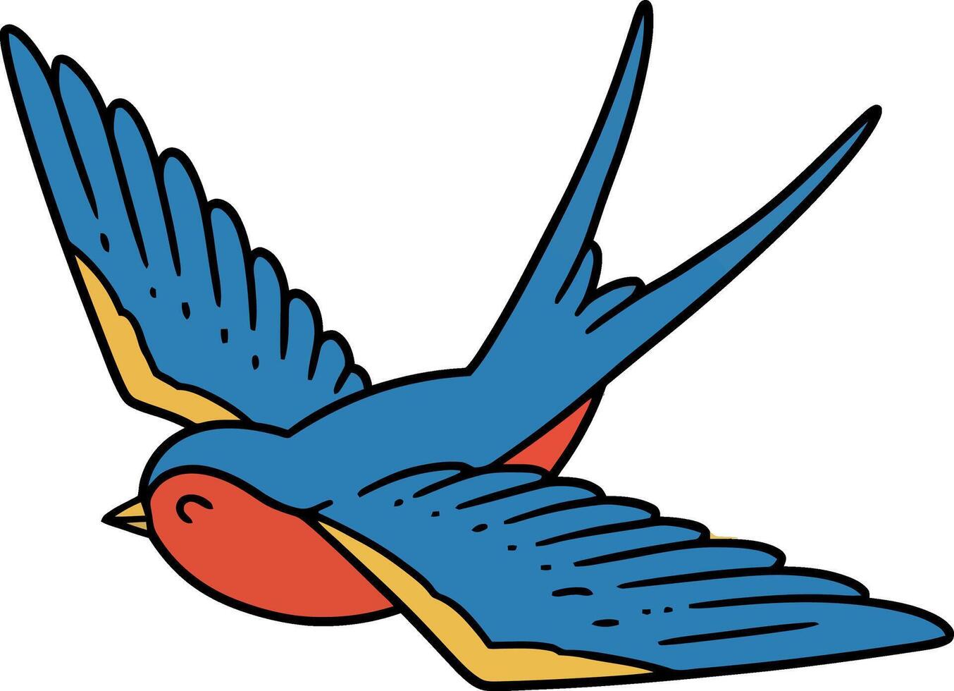 flying swallow bird with blue wings and red chest in simple flat style illustration vector