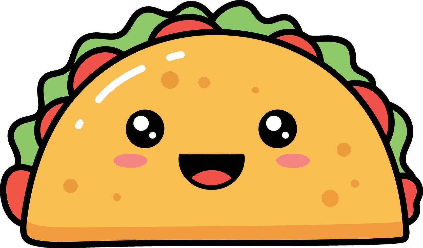Cheerful taco with smiling face and colorful ingredients flat design illustration vector