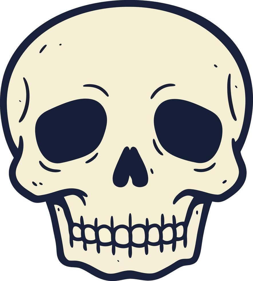Human skull frontal view minimal flat design with neutral expression illustration vector
