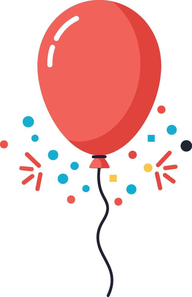 Red balloon with colorful confetti and celebration elements in flat minimal style illustration vector