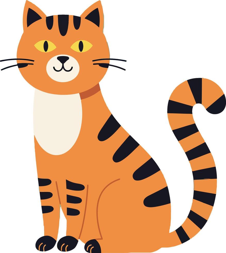 Orange tabby cat with black stripes sitting calmly minimal flat design illustration vector