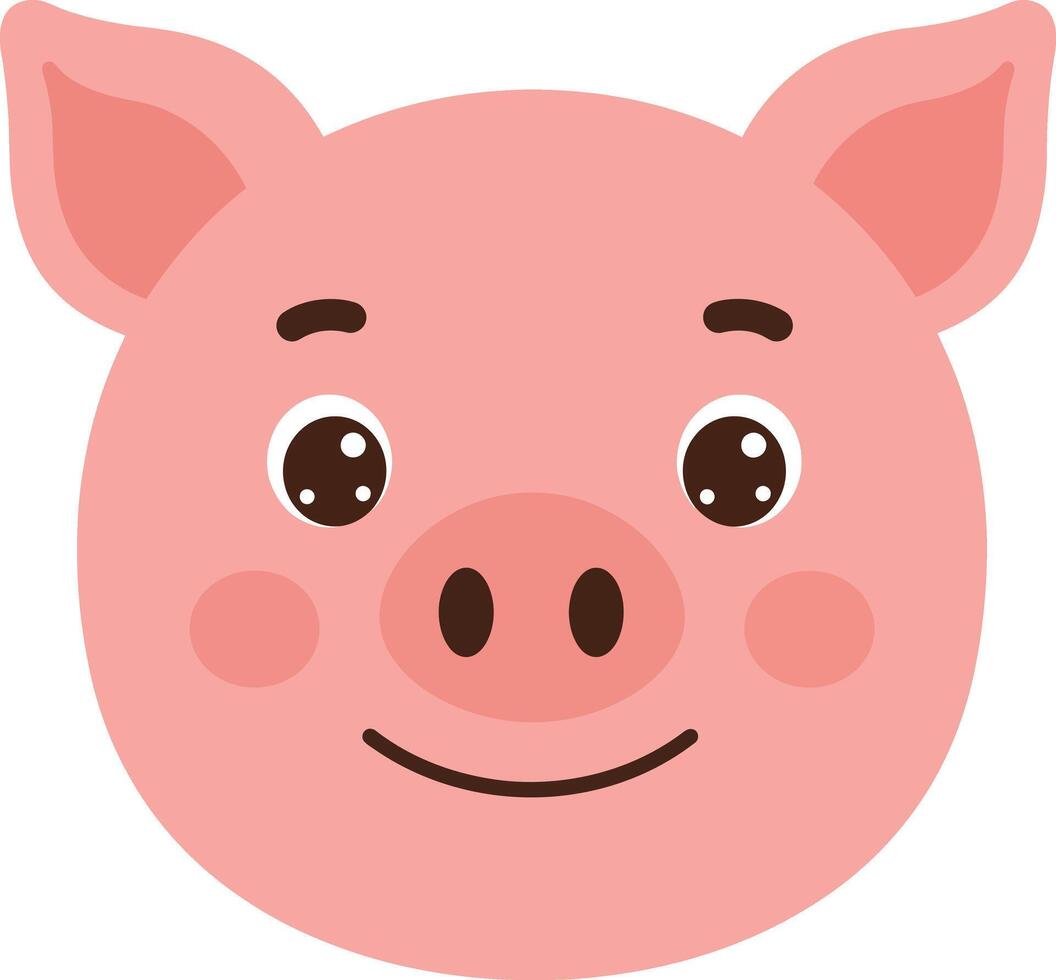 Cute smiling pig face with round eyes and rosy cheeks in flat minimal style illustration vector