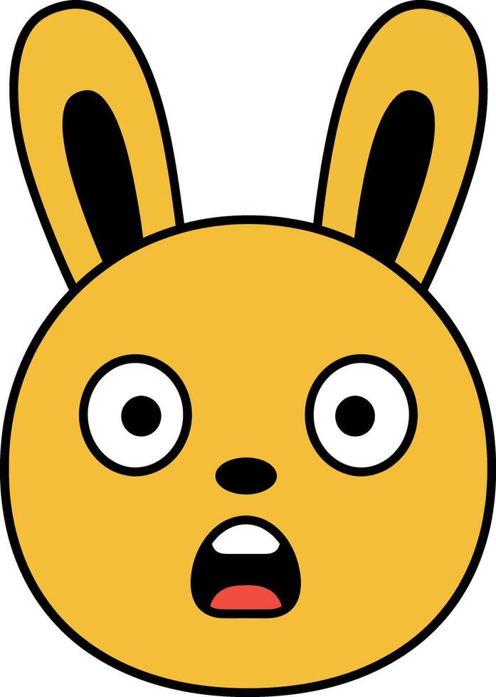 Surprised yellow rabbit face with wide eyes and open mouth flat cartoon style illustration vector