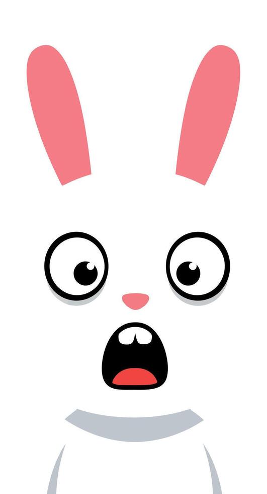Surprised white cartoon rabbit with pink ears and wide eyes in minimal flat style illustration vector