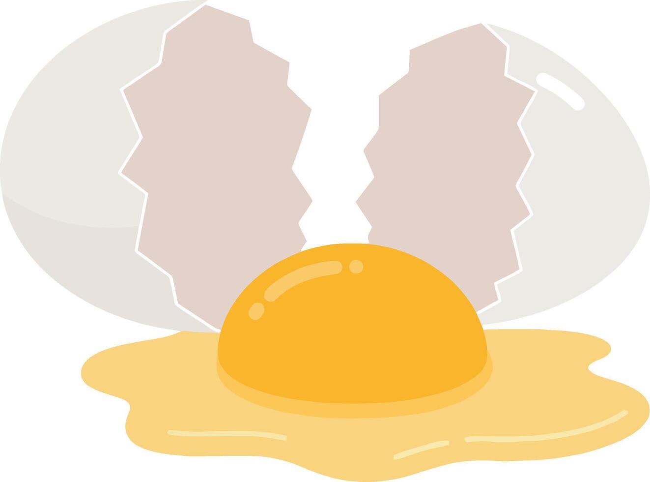 Cracked egg with bright yellow yolk and white shell in clean minimal flat style illustration vector