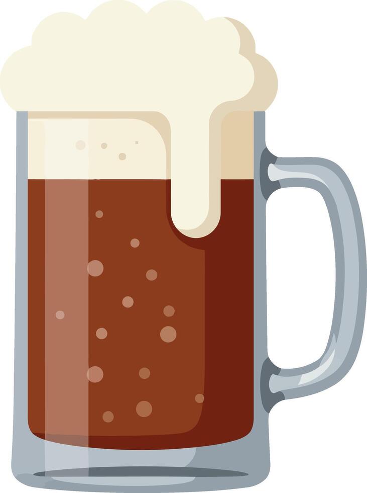Dark beer mug with thick foam top in flat style isolated on white background illustration vector
