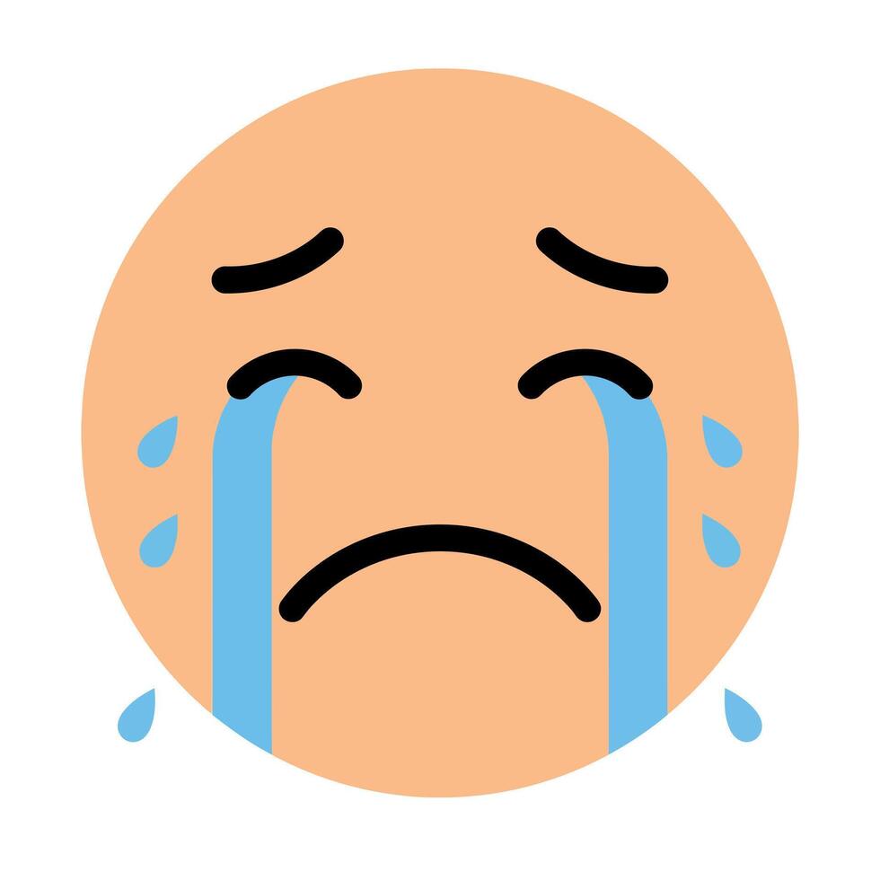 Crying face emoji with tears streaming down cheeks flat style sad expression illustration vector