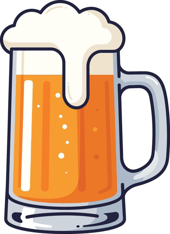 Beer mug with frothy foam head in flat design style bright amber drink illustration vector