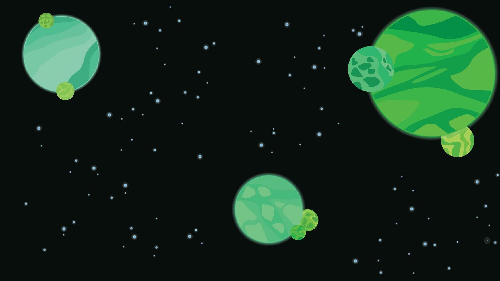 green planets and green moons vector