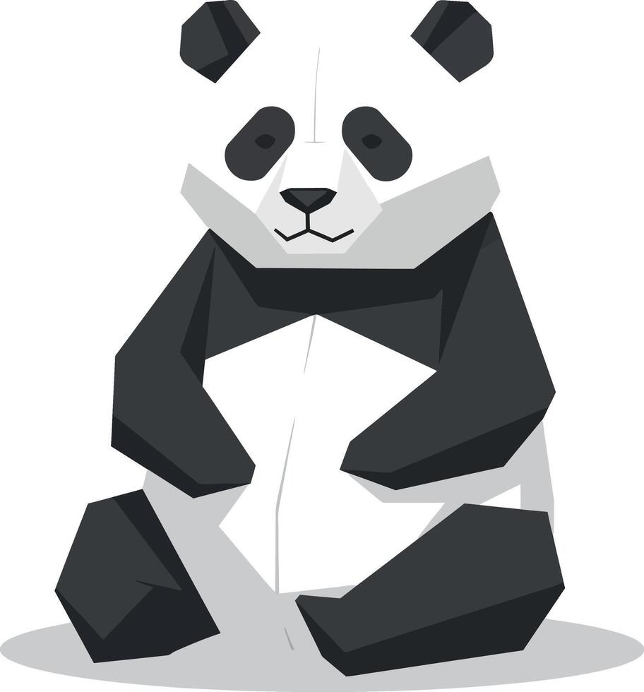 Sitting panda bear with geometric shapes and monochrome colors flat design art vector