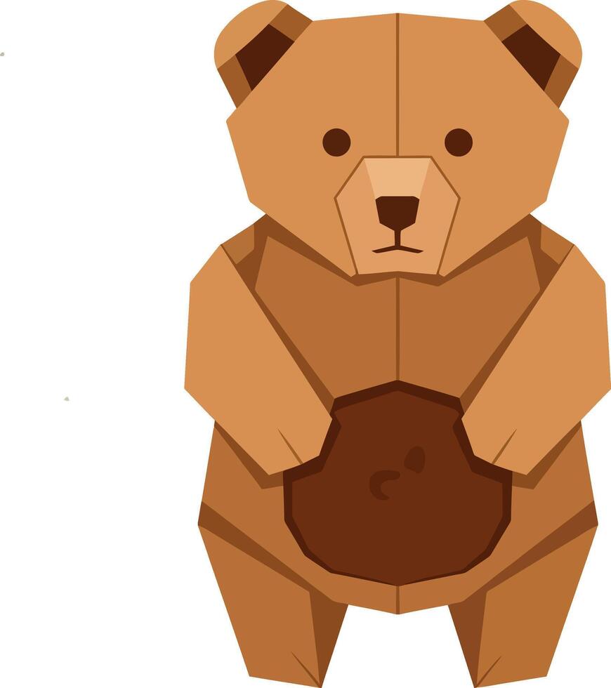 Cute small brown bear standing front view minimal flat design illustration vector