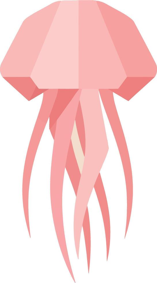 Pink jellyfish with elongated tentacles in minimal flat design style illustration vector