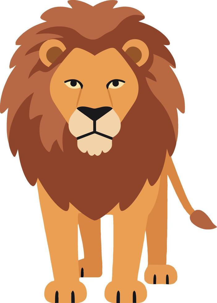 Male lion with thick brown mane standing front view flat design illustration vector