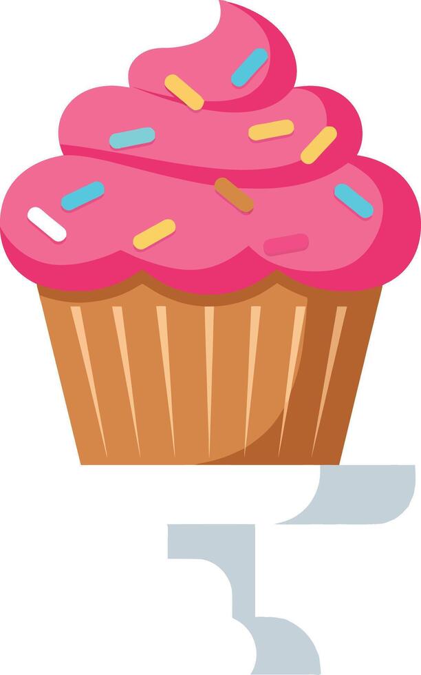 Pink frosted cupcake with colorful sprinkles in flat design style illustration vector