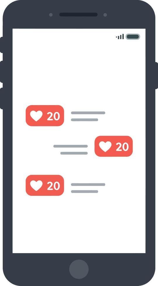 Smartphone with social media notifications and heart icons in minimal flat design illustration vector
