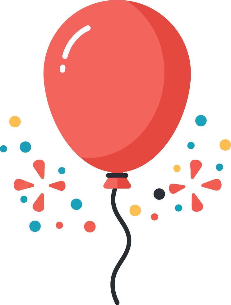 Red party balloon with colorful confetti flat minimal festive celebration illustration vector