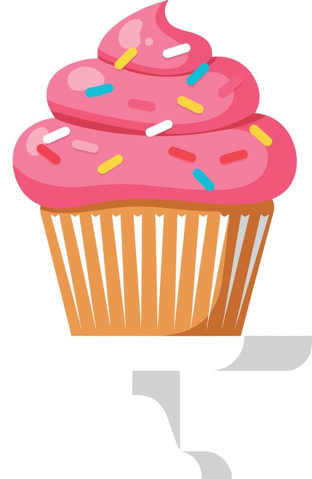 Pink frosted cupcake with colorful sprinkles flat design sweet dessert illustration vector