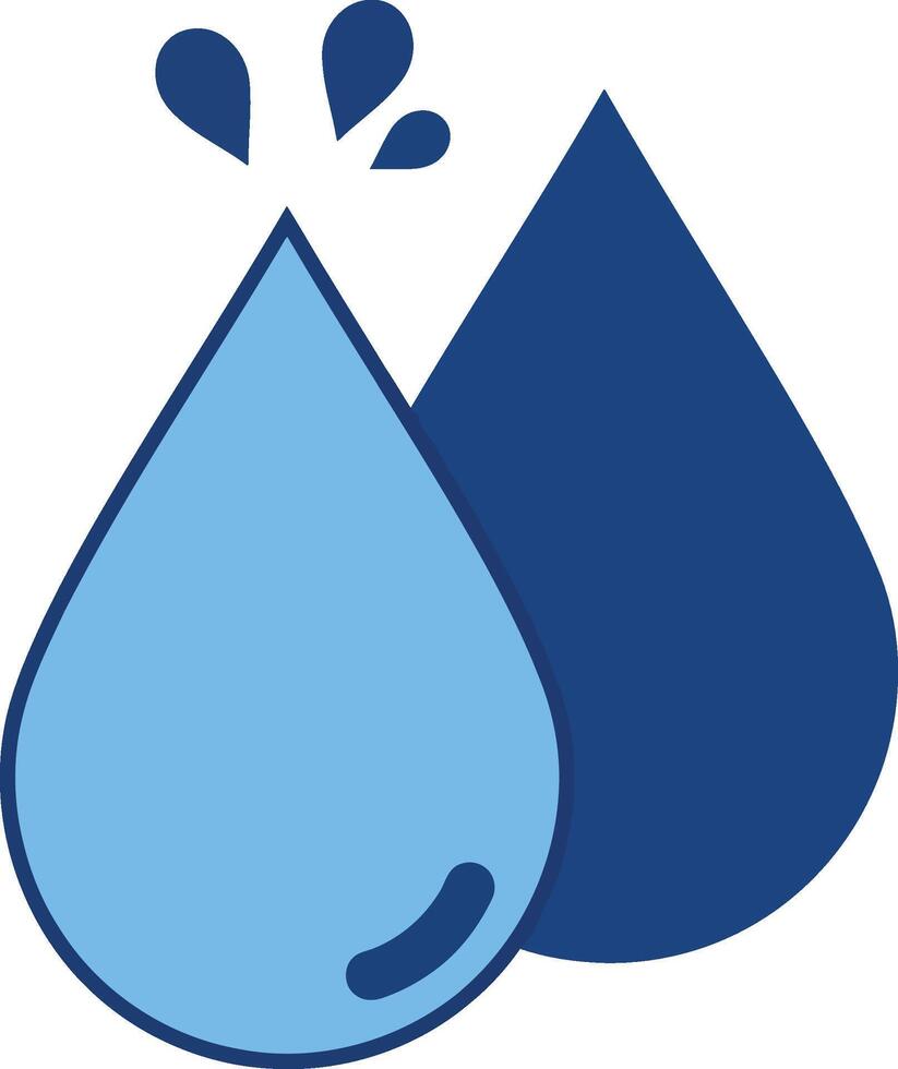 Two water droplets with splash effect in flat style simple blue illustration vector