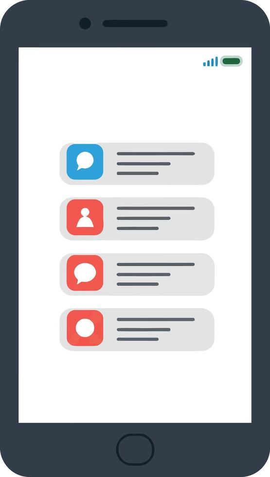Smartphone device with colorful notification icons and message alerts in flat minimal illustration vector