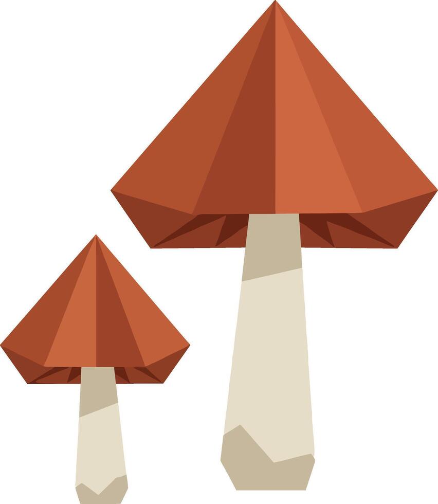 Two brown capped mushrooms with beige stems in simple minimal flat design illustration vector