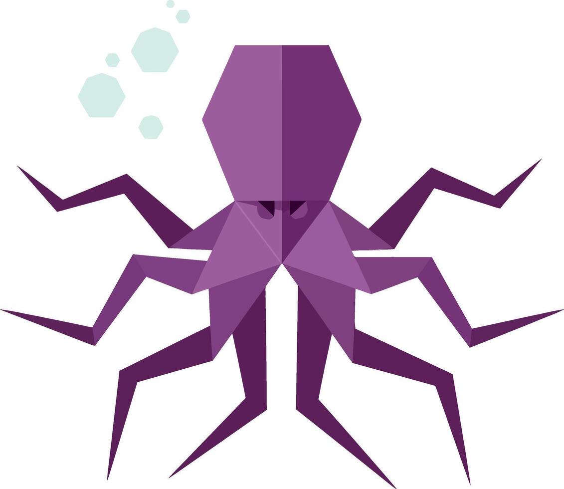Purple octopus with geometric tentacles in flat minimal style underwater illustration vector
