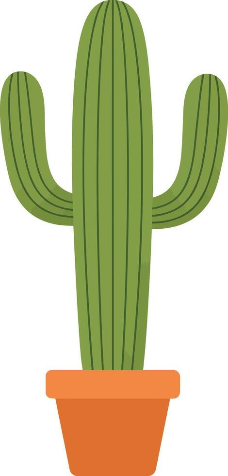 Potted green cactus plant with curved arms in simple flat style minimal illustration vector