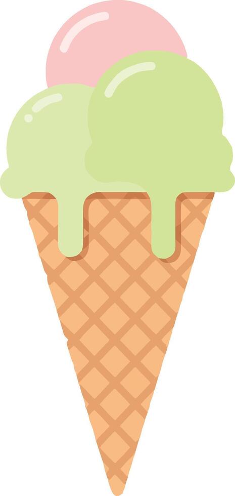 Ice cream cone with three pastel scoops in flat minimal style sweet dessert art vector