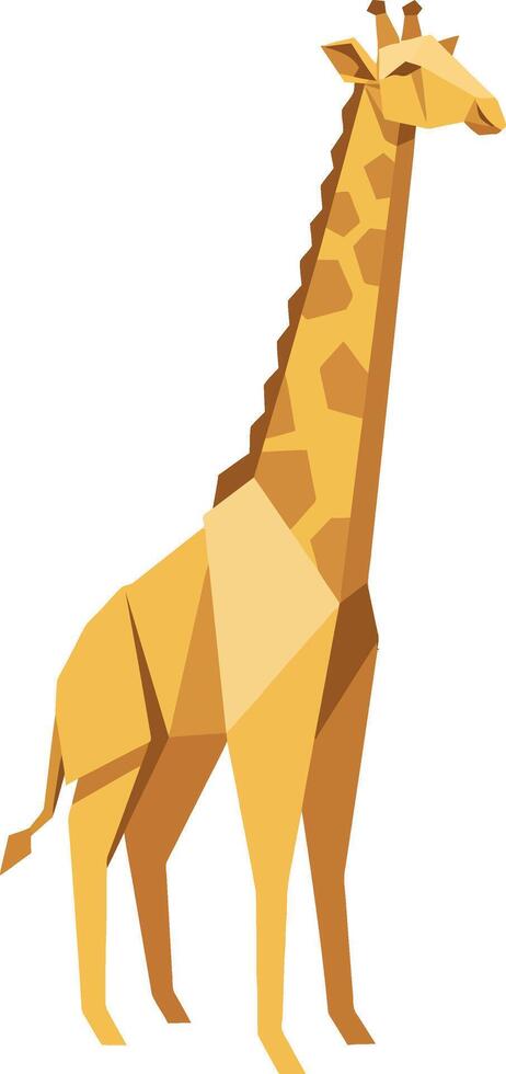 Tall giraffe with geometric shapes and warm colors in flat design style standing calm illustration vector