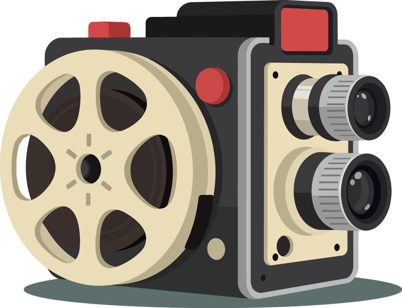 Vintage film camera with dual lenses and reel in flat design style illustration vector