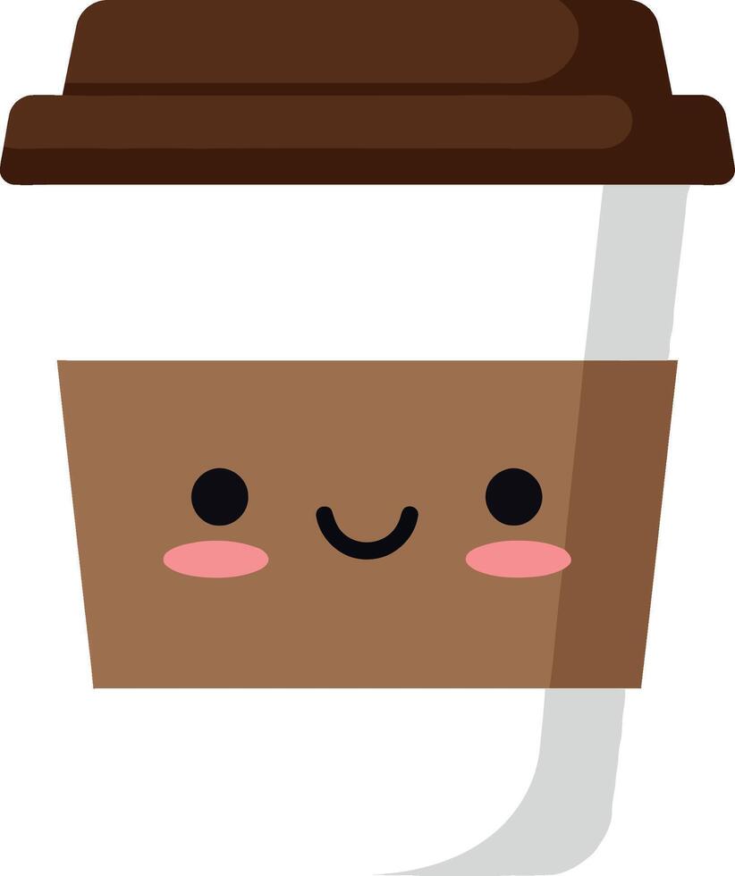 Cute smiling coffee cup with brown lid and sleeve flat design illustration vector