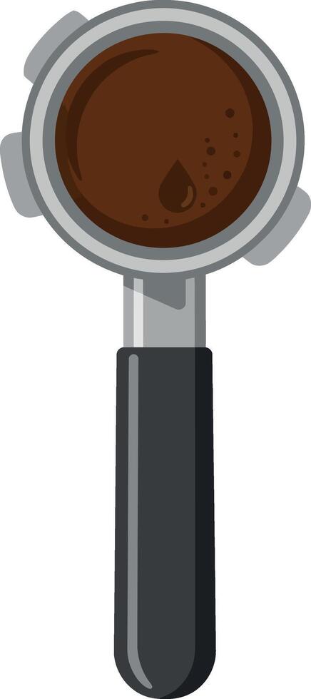 Portafilter with ground coffee in flat minimal style top view illustration vector