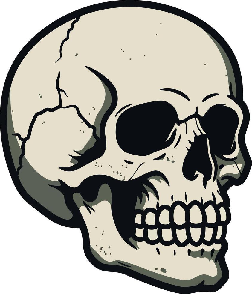 Human skull detailed side view with cracked bone texture flat design illustration vector
