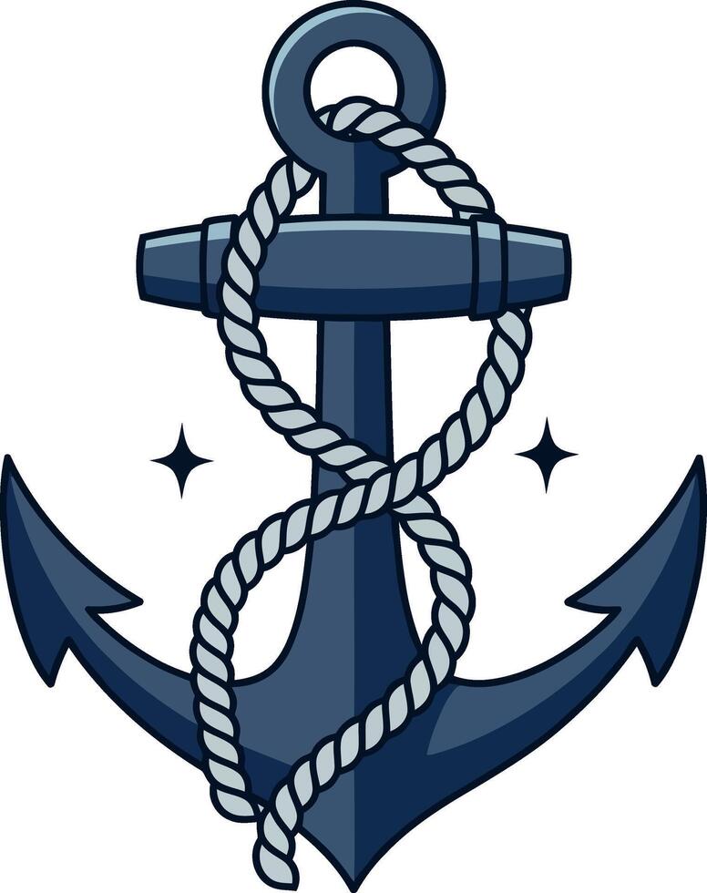 Nautical anchor with twisted rope wrapped around detailed flat style illustration vector