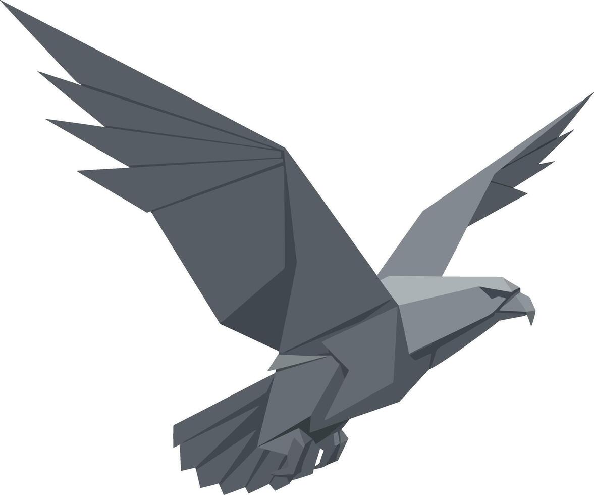 Stylized grey eagle in mid-flight with spread wings geometric flat design art vector