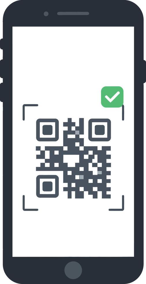 Smartphone displaying QR code scanning with confirmation checkmark flat minimal illustration vector