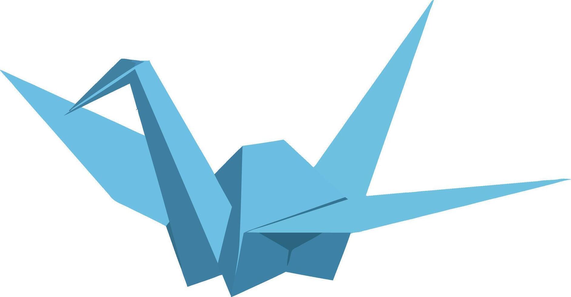 Blue origami crane paper bird with sharp folded wings minimal flat design illustration vector